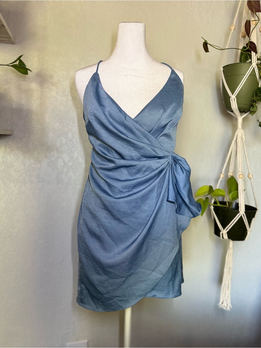 Hello Molly Dusty Blue Wrap Mini Dress
